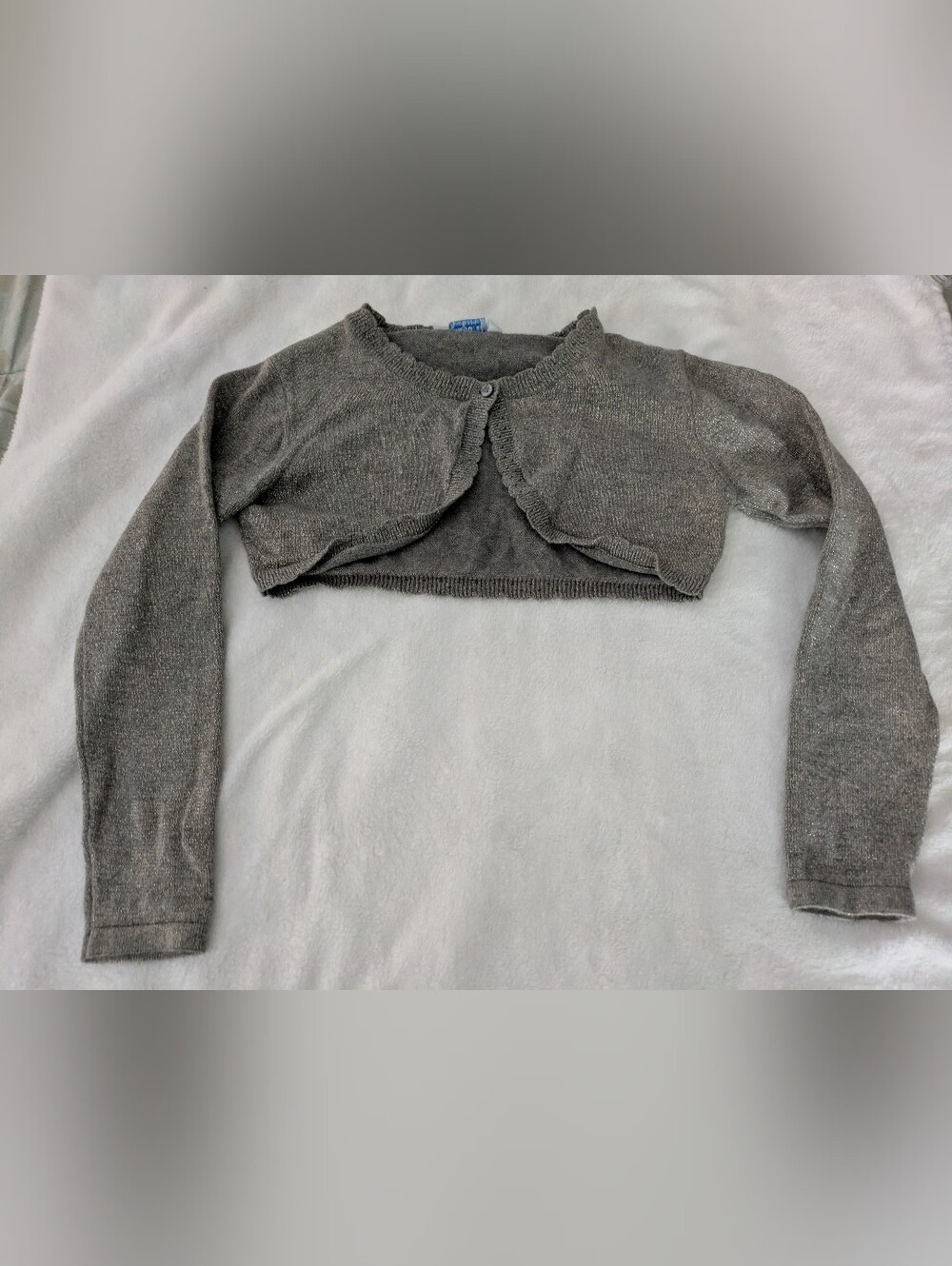EUC Mayoral pewter gray silver sparkle cropped bolero shrug cardigan
